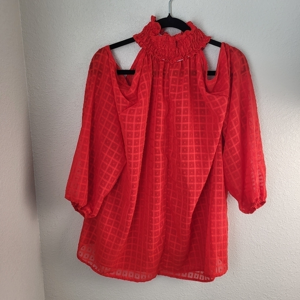 Shein Curve 3XL Red High Neck Baby Doll Type Dress Cold Shoulder